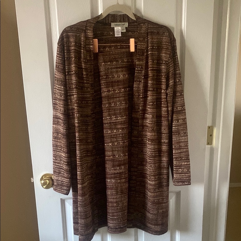 Coldwater Creek Brown Cardigan Sweater with Geometric Pattern